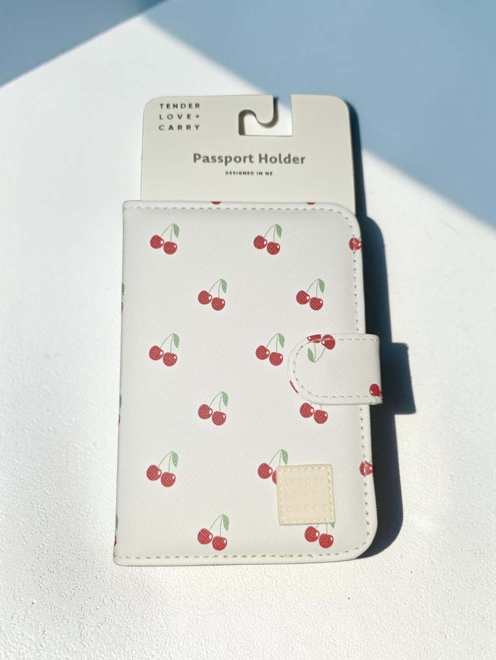 Tender Love + Carry Cherry Passport Holder - White with Red Cherries